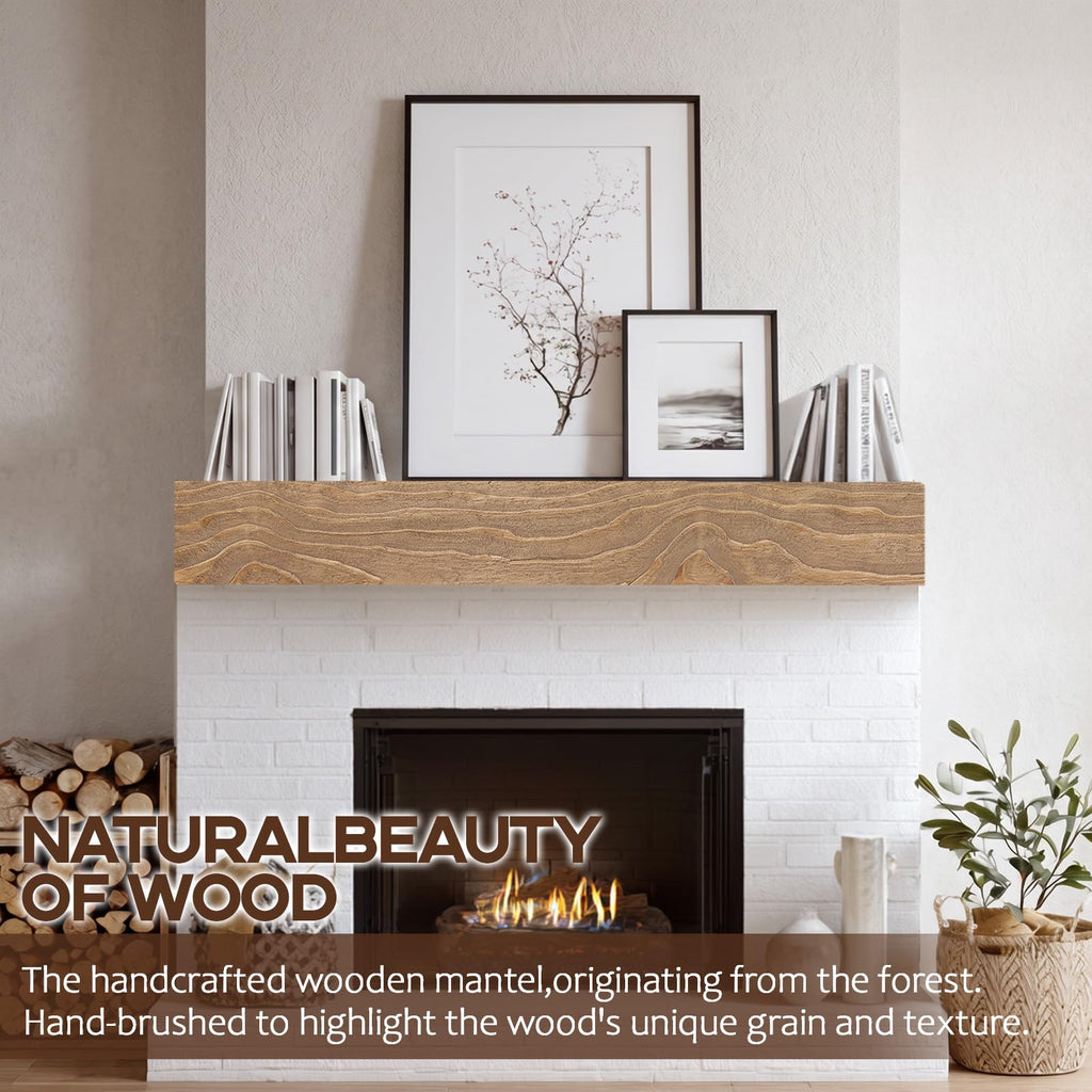 Solid Wood Fireplace Mantel 48", Rustic Mantel Shelf, Rustic Oak