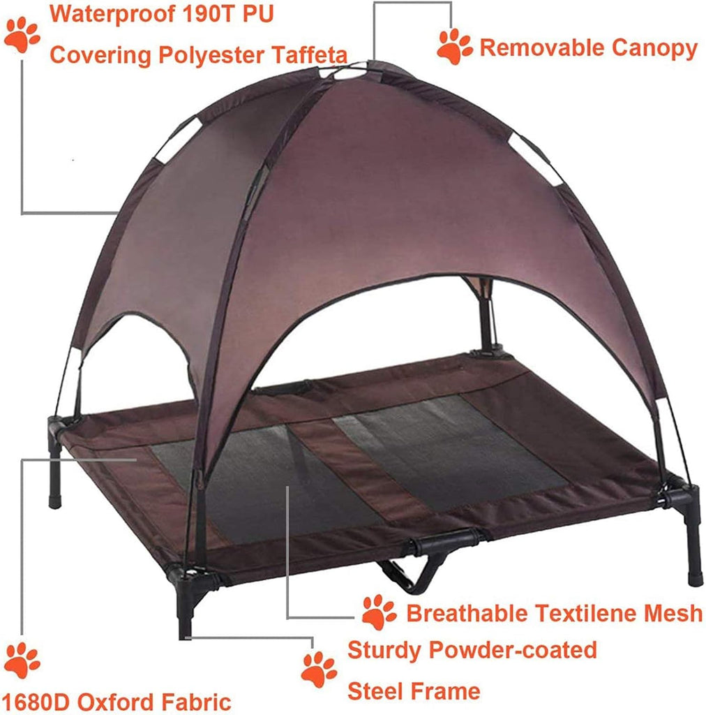 Elevated Dog Bed with Removable Canopy w/Convenient Carrying Bag Indoor Shade 1680D Portable Raised Oxford Fabric