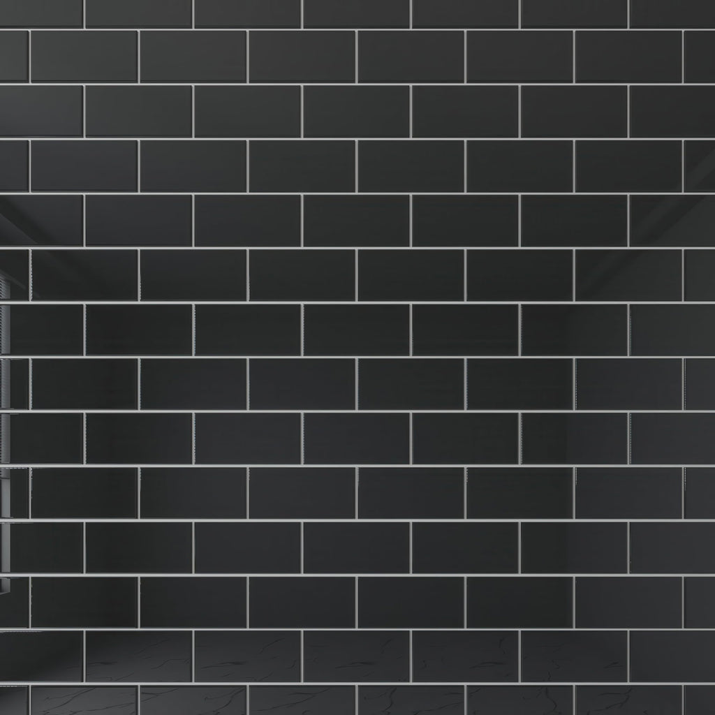 Glass Subway Backsplash Tile, 3 x 6, Black