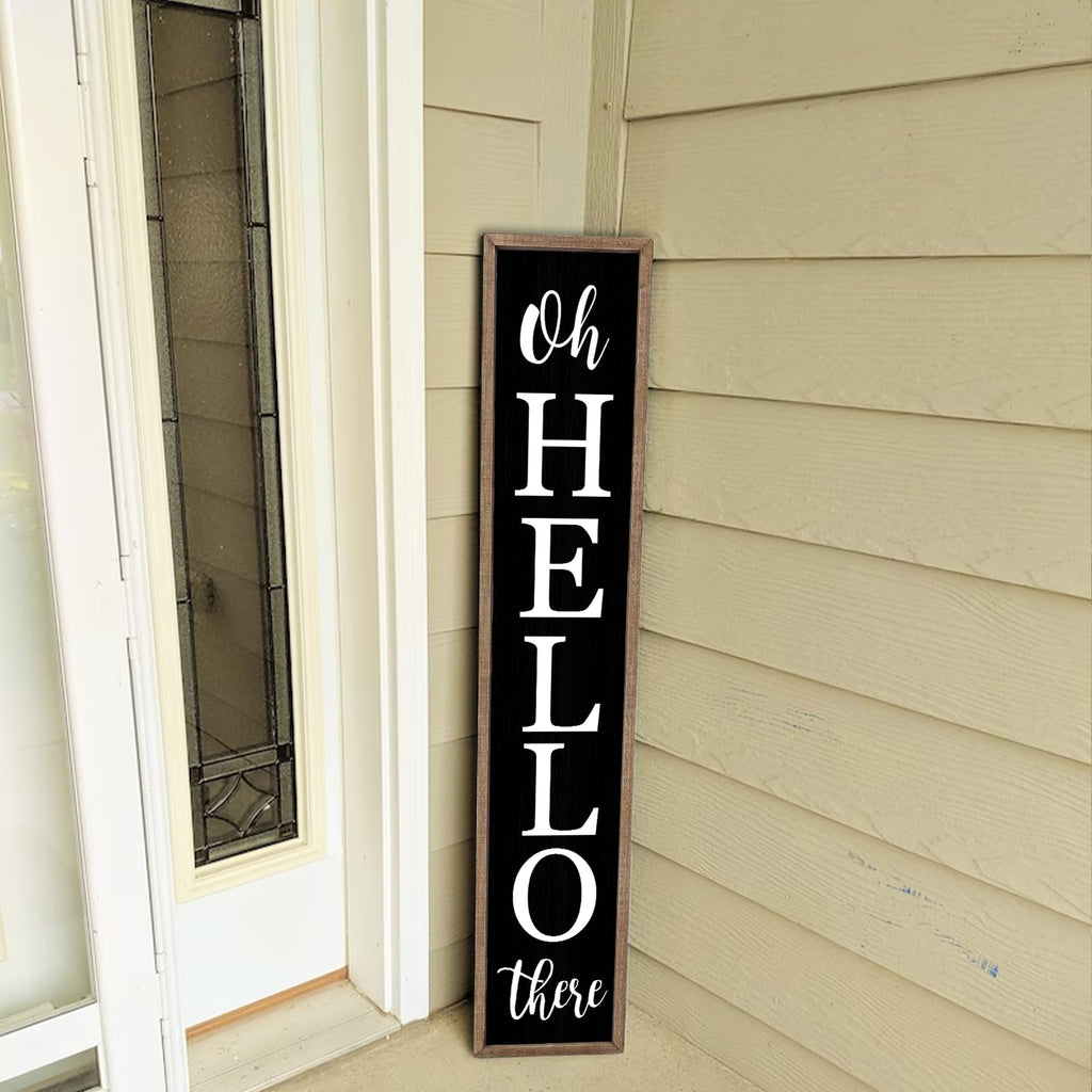 Oh Hello There Outdoor Welcome Sign, 45"X9", Wood Black