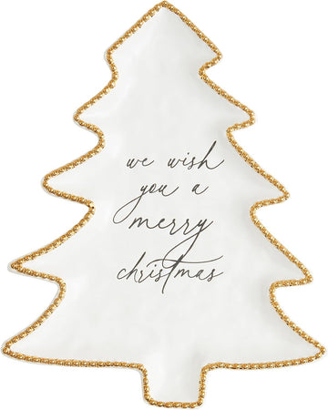 Christmas Tree Beaded Platter; 12 3/4" x 10 1/4"