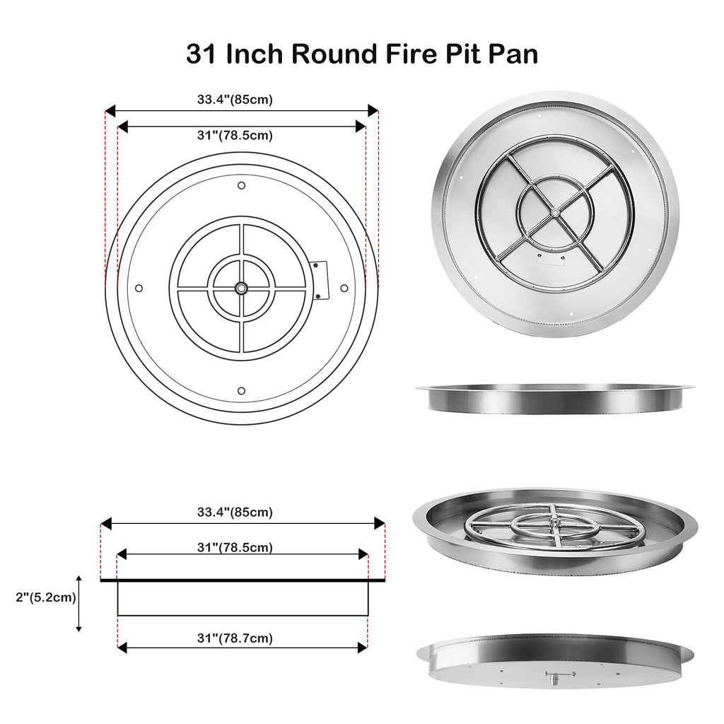 31-Inch Round Fire Pit Burner Pan, Drop-in Fire Pit Insert