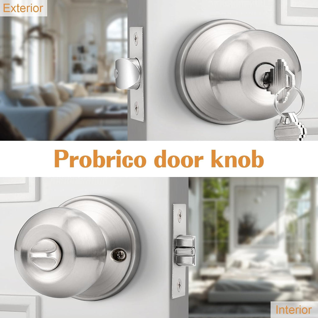5 Pack Keyed Alike Door Knobs Combo Pack, Brushed Nickel Ball Entry Door Knobs Entrance Lockset, Interior Exterior