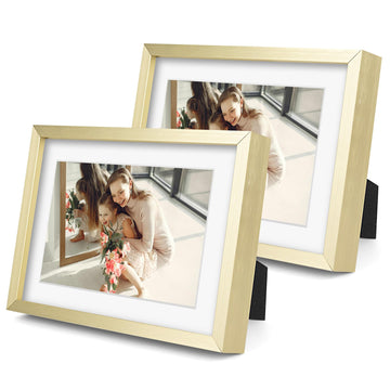 5x7 Gold Aluminum Frame, For 4x6 Photo, With Mat