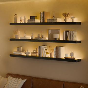60 Inch Floating Shelves with Led Lights Set of 3, Black