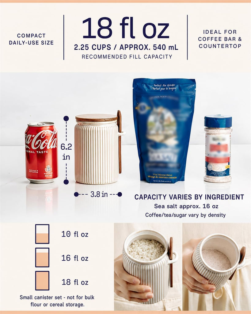 Small Canisters Sets for the Kitchen, 18 oz Sugar Coffee Tea Storage Containers, Ceramic Kitchen Canisters - Set of 4