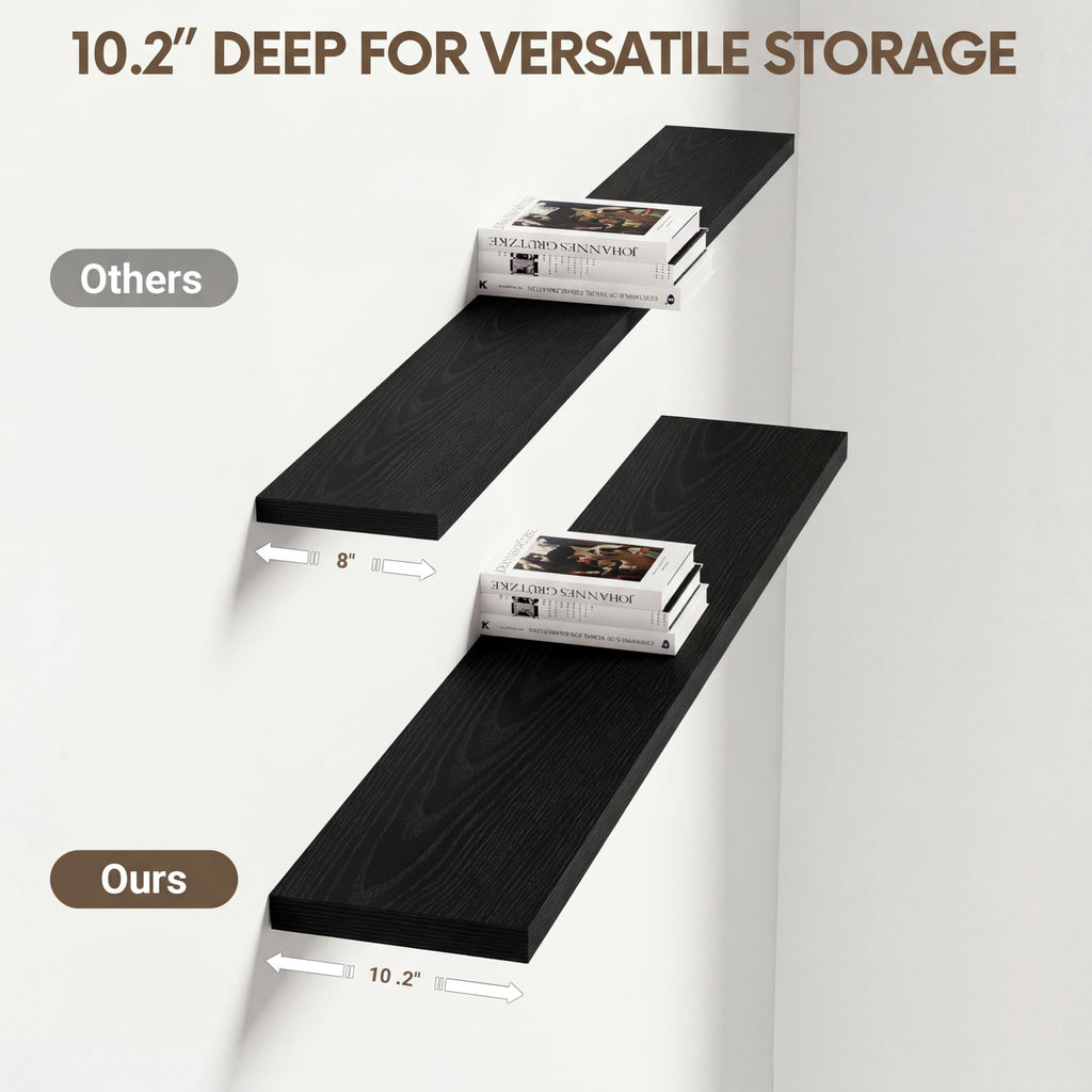 10 Inch Deep Floating Shelves 40" Set of 2, Black