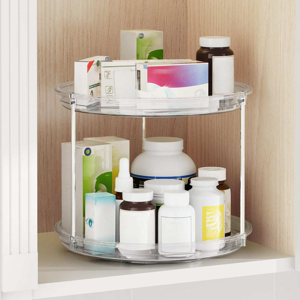 2 Tier Lazy Susan Organizer, 9'' Lazy Susan Turntable for Cabinet