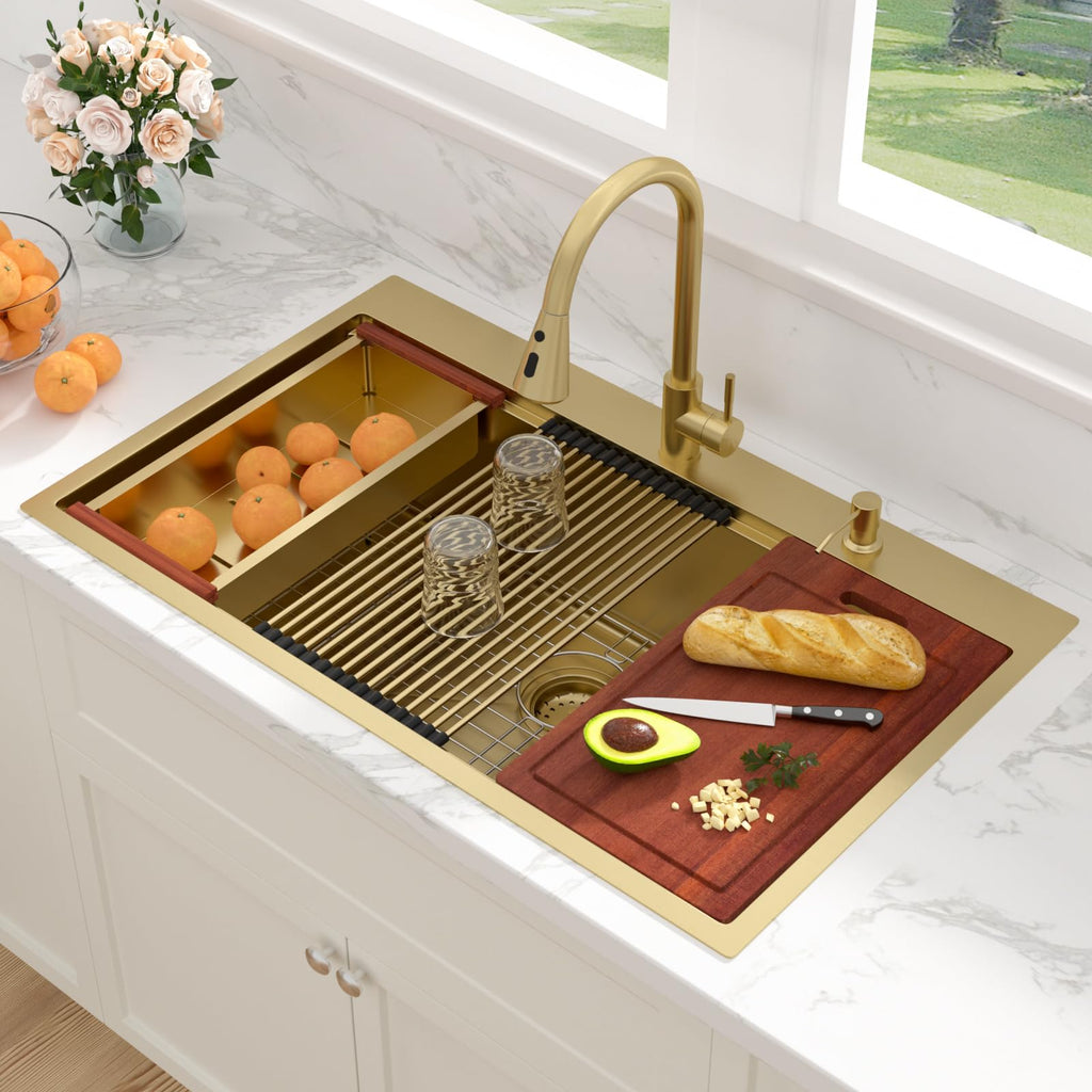 Gold Drop Sink Workstation Topmount 36x22 Inch Sinks
