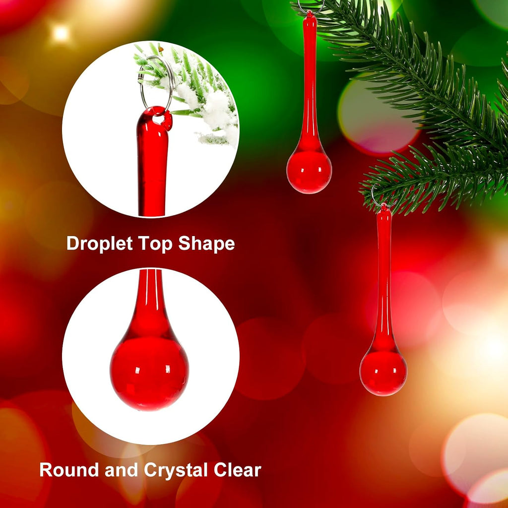 40Pcs Christmas Red Crystal Ornaments 3 Inch Teardrop Chandelier Decor Glass Hanging Ornaments for Xmas Tree Party