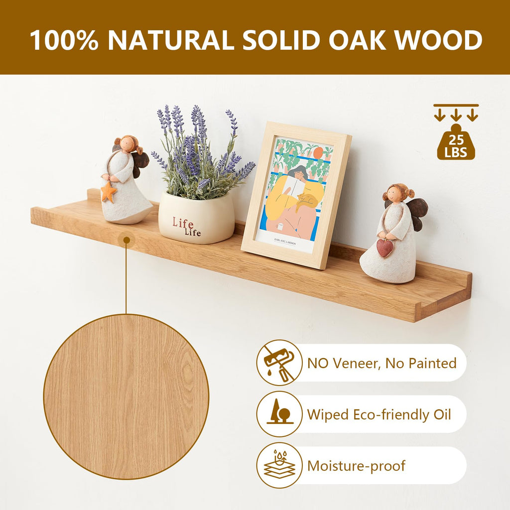 Oak Floating Shelves for Wall 36 Inch (Upgrade Width 6"), Natural Wood Wall Shelves Display Picture Ledge Shelf