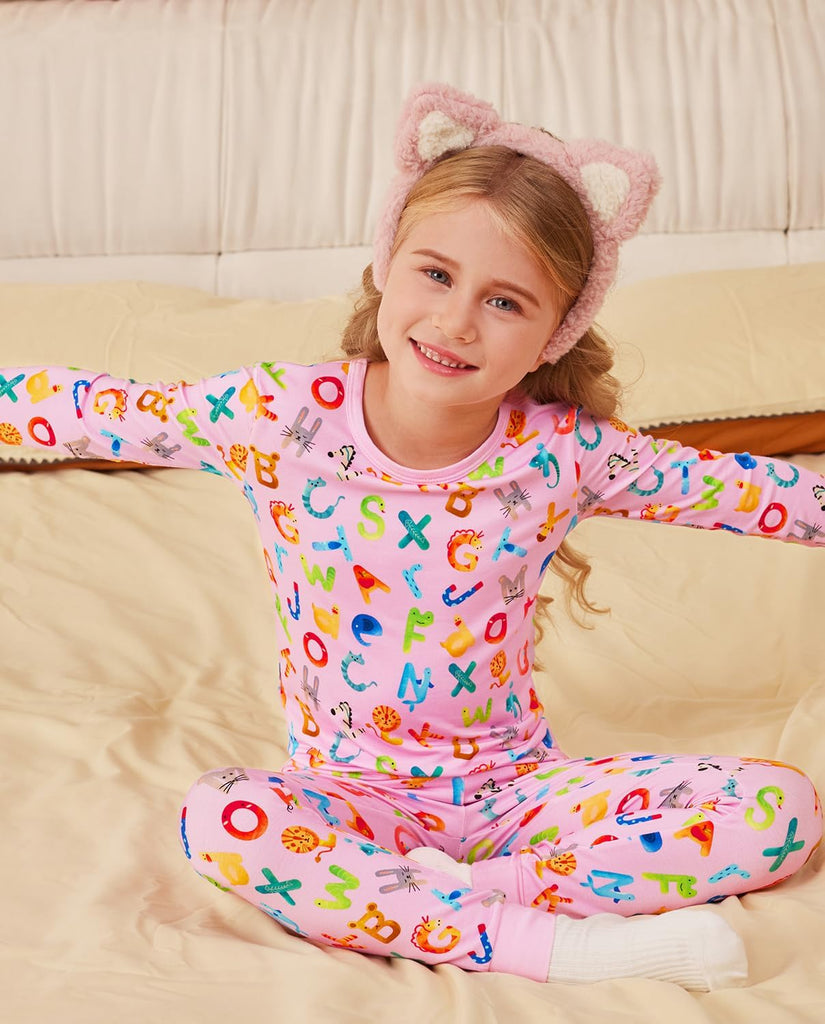 Bamboo Viscose Toddler Girls Kids Pajama Sets - Snug fit Long-Sleeve Softness Sleepwear Pjs 2pcs Jammies