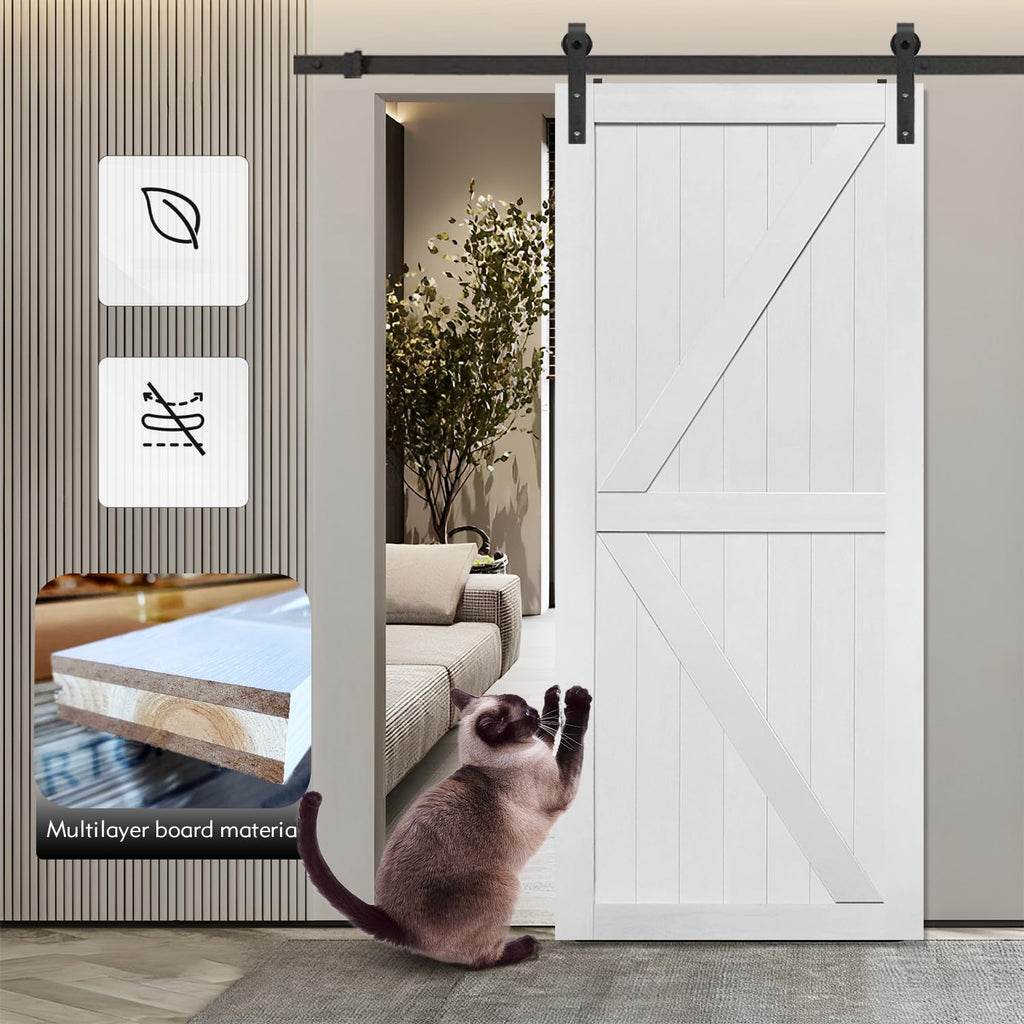 46in x 84in MDF Barn Door with 8FT Sliding Door Hardware Kit, Solid Barn Door Slab Covered with Water-Proof PVC