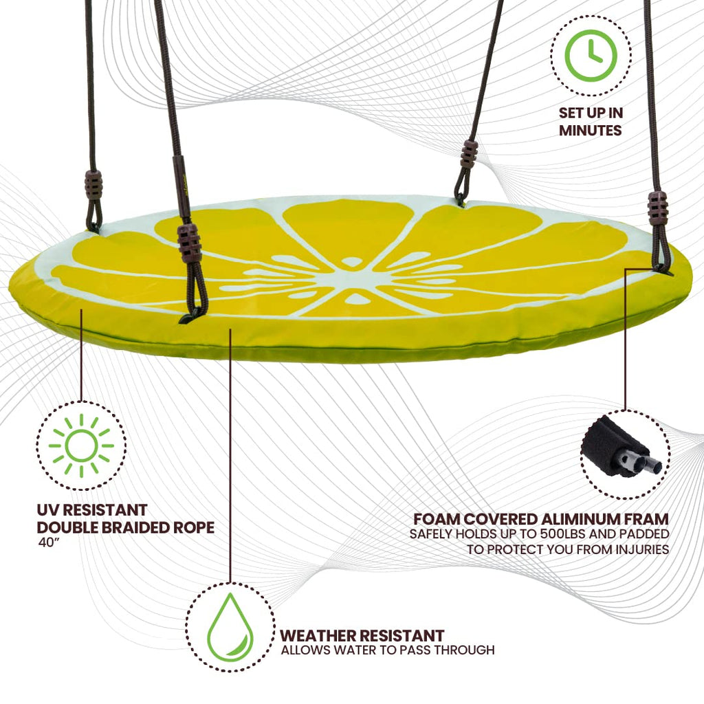 Slice Tree Swing, Saucer Swing for Kids Outdoor, Weather Resistant Quick Drying Fabric, Easy Tool Free Assembly, Ages