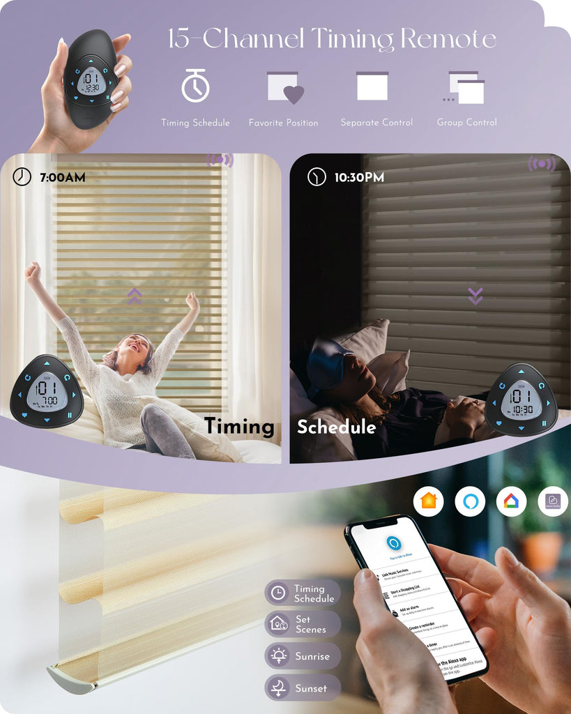 Motorized Shangrila Shades Compatible with Alexa Google Remote Control Rechargeable Cordless Privacy Blinds with