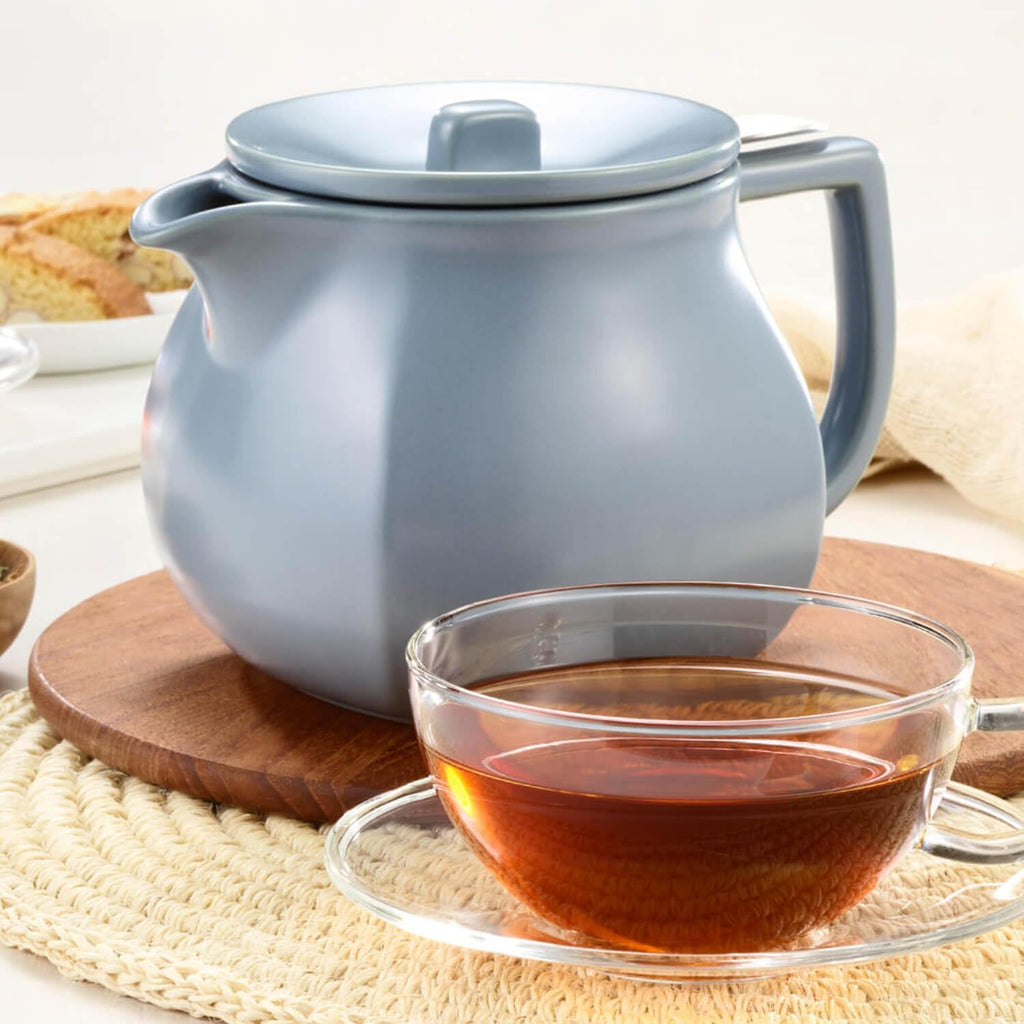 Ceramic Teapot with Infuser, Stone Blue, 24 oz | Light Blue Ceramic Teapot & Lid - Stainless Steel Loose Leaf Tea