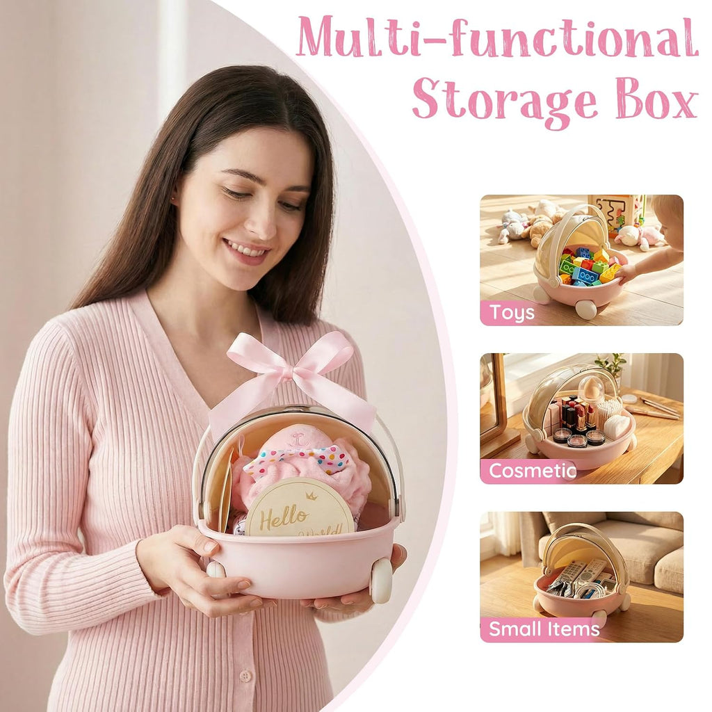 Baby Girl Gift Set - 12 Pcs Newborn Essentials with Bunny Lovey, 100% Cotton Onesie, Milestone Sign & Photo Frame