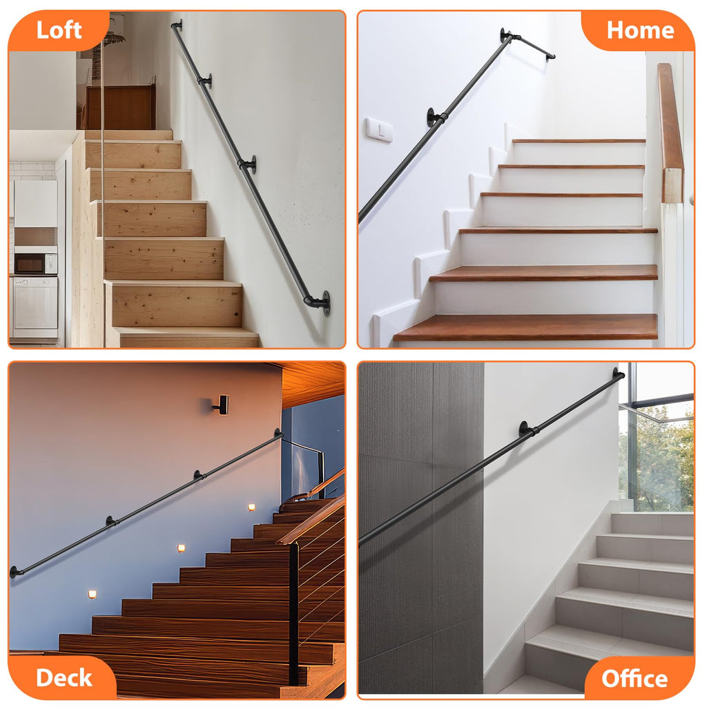 Stair Railing Indoor Hand Rails for Outdoor Steps, Pipe Metal Handrail 12ft