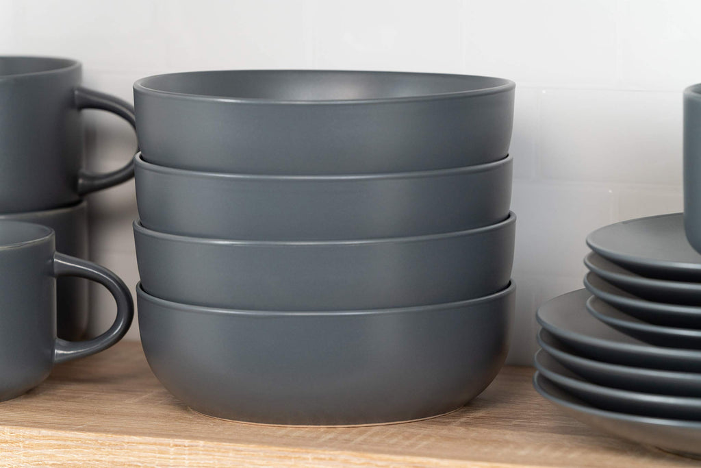 Wazee Matte Coupe Dinnerware Set, 16 pc, Charcoal Gray
