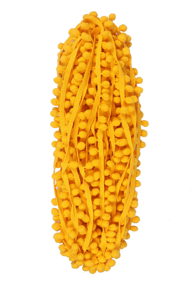 Ball Fringe 1" Wide Pom Pom Trim Ribbon Sewing(Pom Size 15mm, Bright Yellow) - 10 Yards