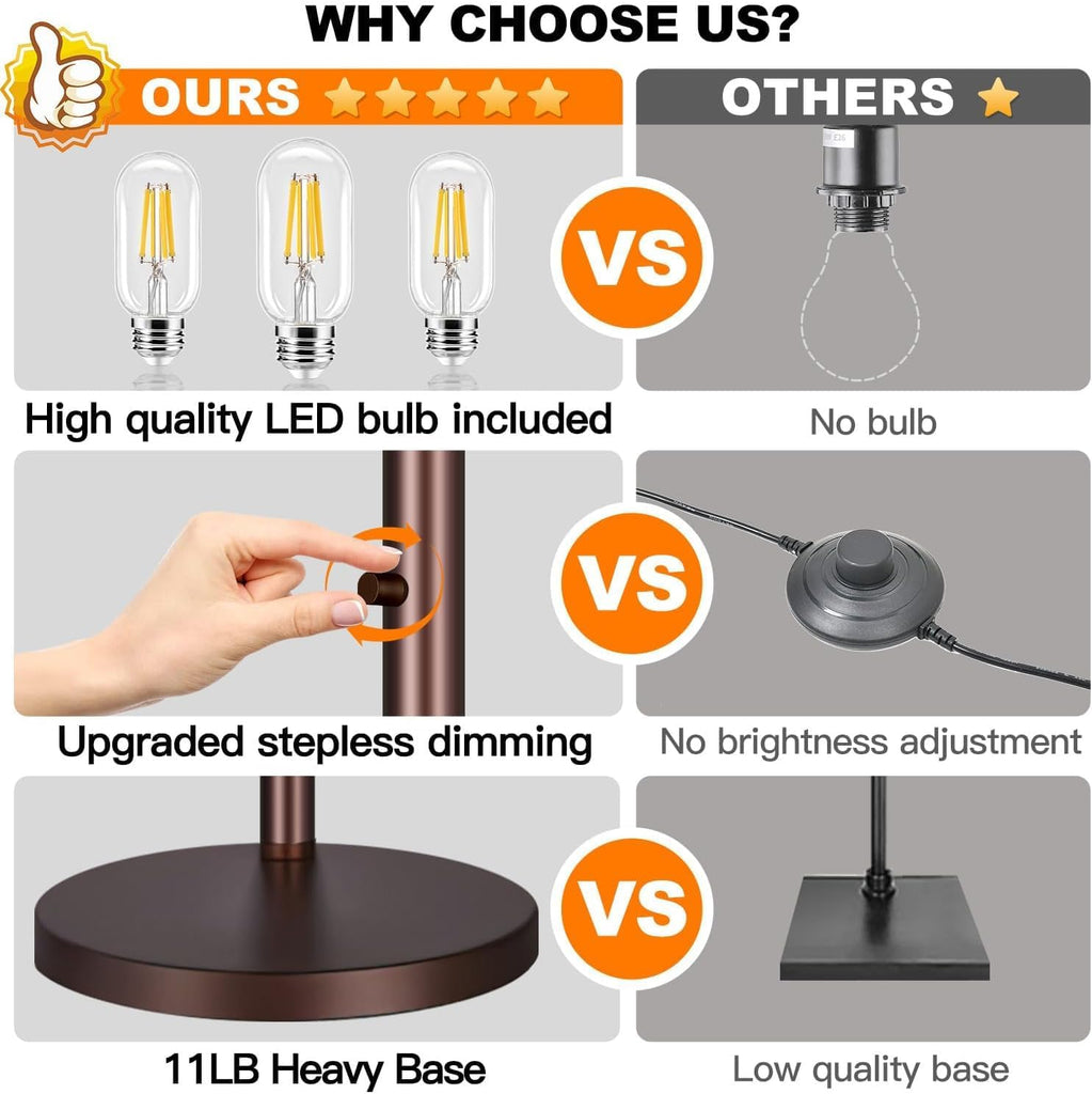 Dimmable Floor Lamp, 3 Lights Brown Arc Floor Lamp
