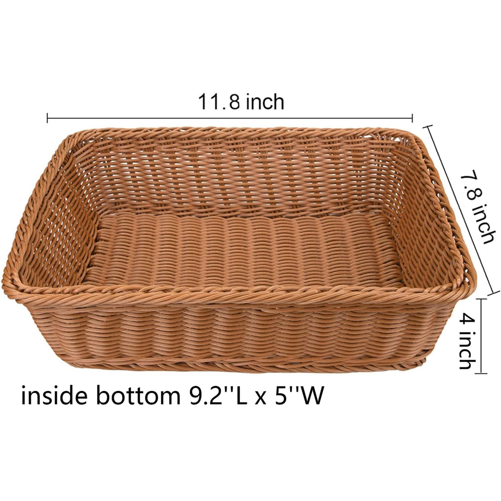 3 Pack Imitation Rattan Woven Bread Baskets, 11.8 x 7.8 Inch Plastic Wicker Fruit Baskets for Food Serving