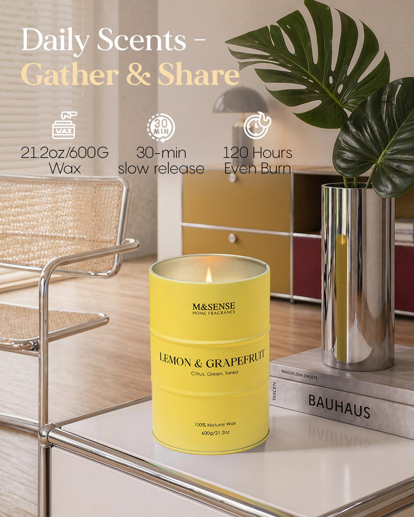 Lemon Candle Large Scented. 21.2 oz Soy Wax
