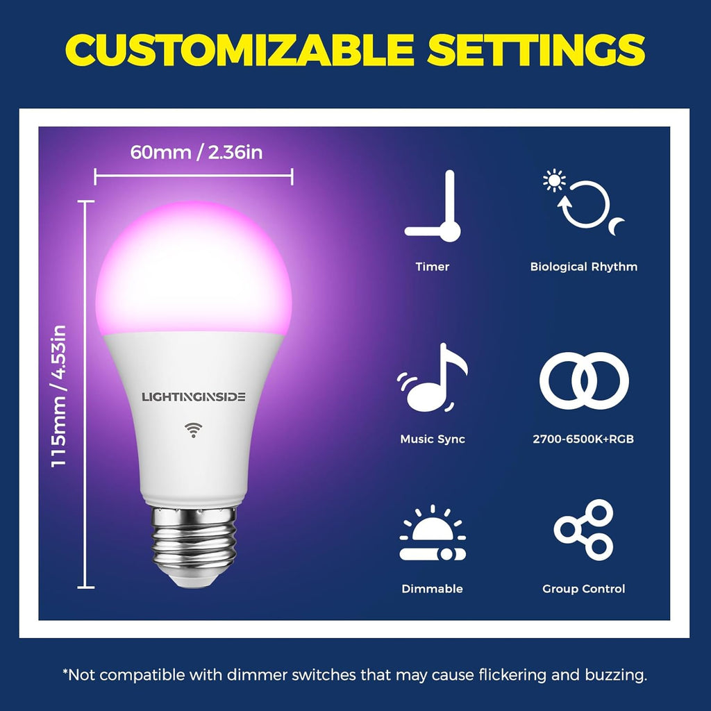 Smart Light Bulbs 100W Equiv., 1350LM 11W Smart Bulb Works with Alexa/Google Home/SmartLife, A19 E26 RGBCW Color