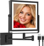 Rechargeable Wall Mounted Makeup Mirror with Lights, Double Sided 1X/10X Magnifying Vanity Mirror with 3 Color
