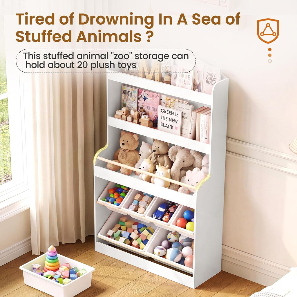 51" H Kids Toy Storage Organizer with Bookshelf and 6 Removable Toy Bins, 5-Tier Toy Organizers with Stuffed Animal