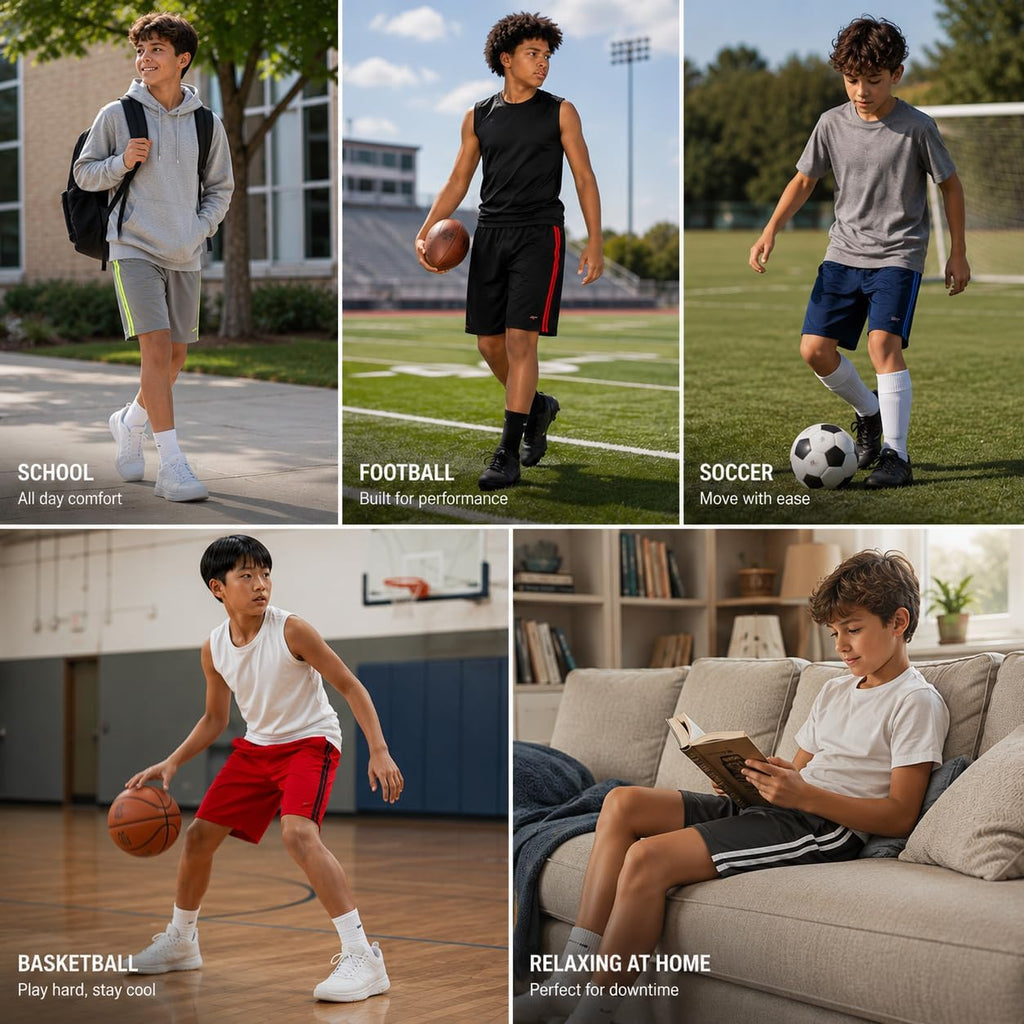 Boys 5 Pack Dry-Fit Athletic Performance Active Shorts