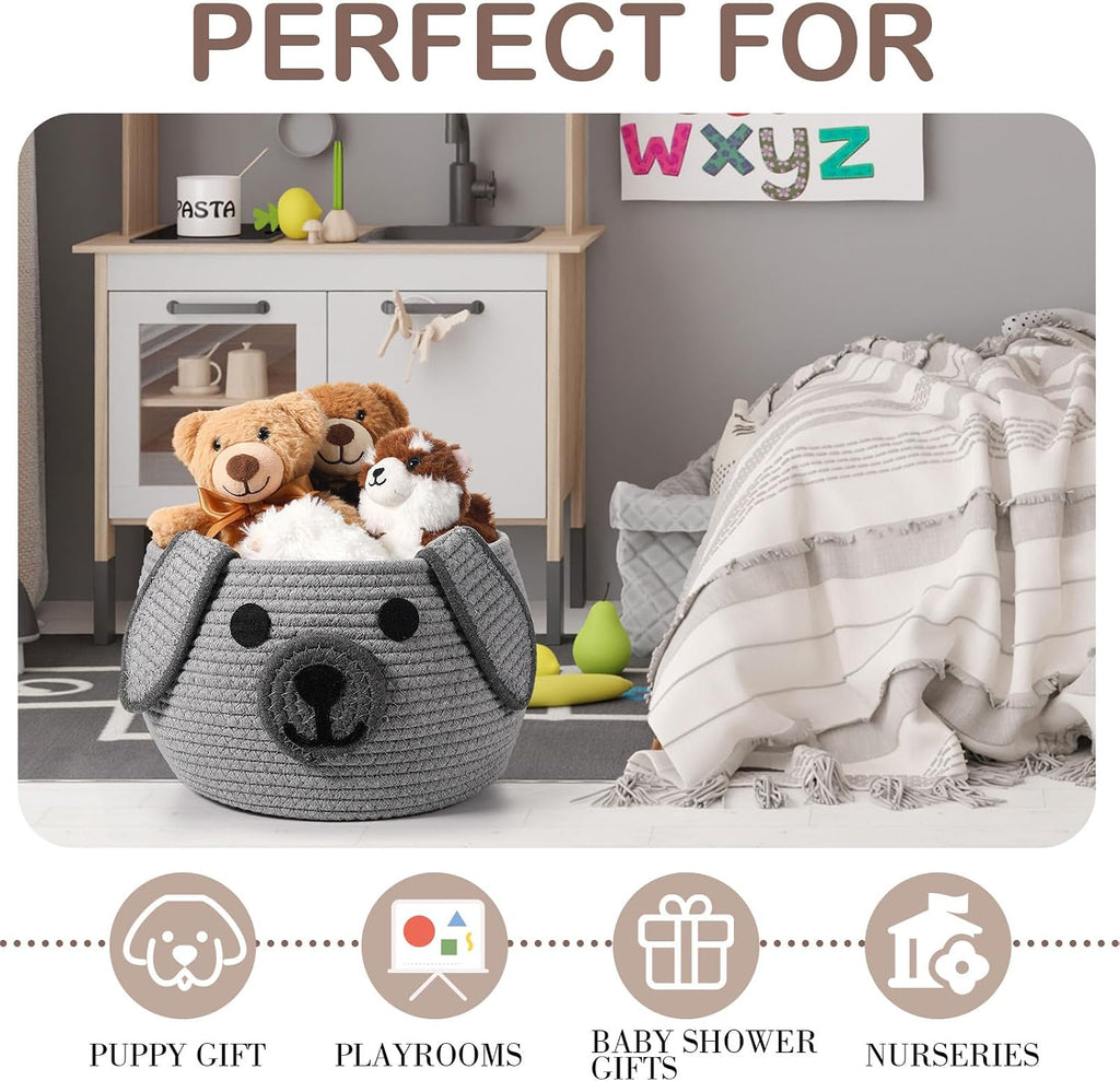 Woven Dog Basket with Handle Toy Storage, Gray, 13 x 8 Inch