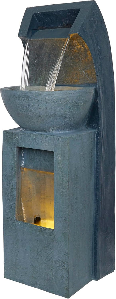 41" Tall Outdoor Basin Waterfall Floor Fountain with LED Lights