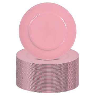 50 Pack Pink Charger Plates Bulk, 13 Inch Round Plastic