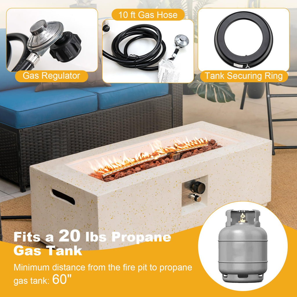 50, 000 BTU Outdoor Fire Pit Table, 42" Rectangle Terrazzo Propane Gas Fire Table with Auto-Ignition, Stainless Steel