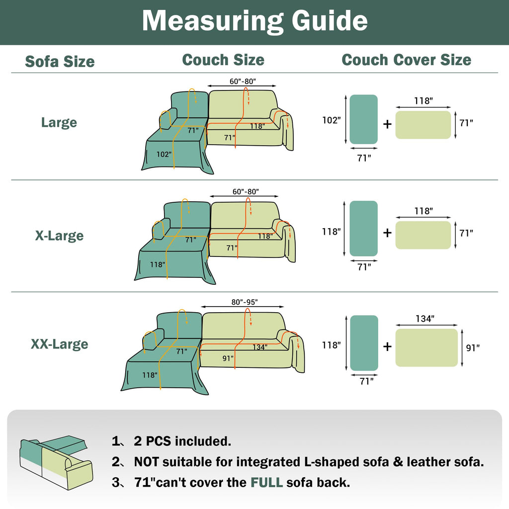 Sectional Couch Cover Sofa Covers Washable, 2 Pieces Couch Covers for Sofa L Shape, Sofa Slipcover for 3-4 Cushion