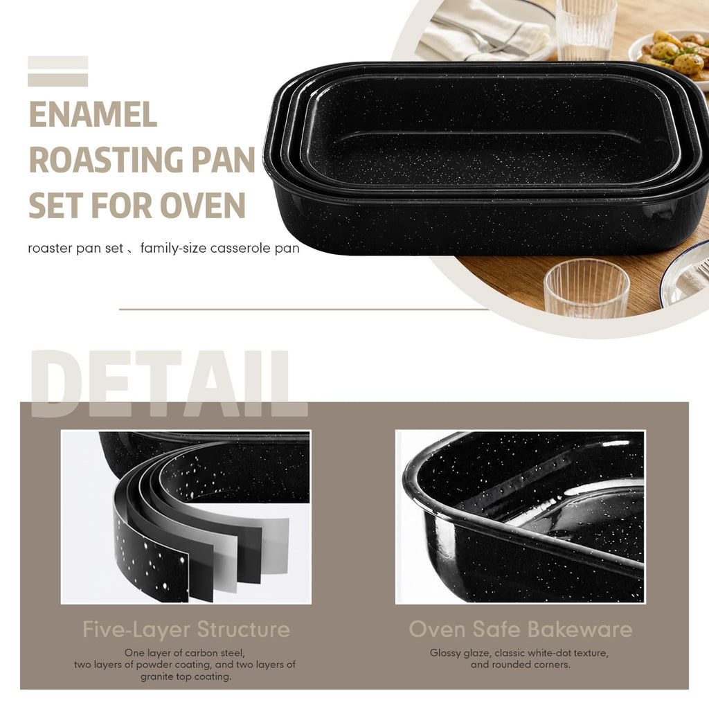 10 Piece Enamel Turkey Roasting Pan with Rack Set, Lasagna Pans