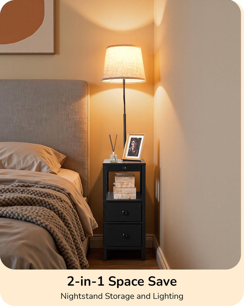 Floor Lamp with Table, Dimmable USB-A+Type-C Ports, Remote, Black