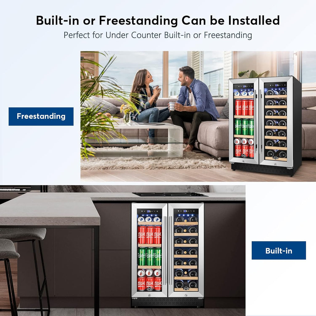 Upgraded Wine and Beverage Refrigerator 24 Inch, Dual Zone Wine Beverage Cooler 