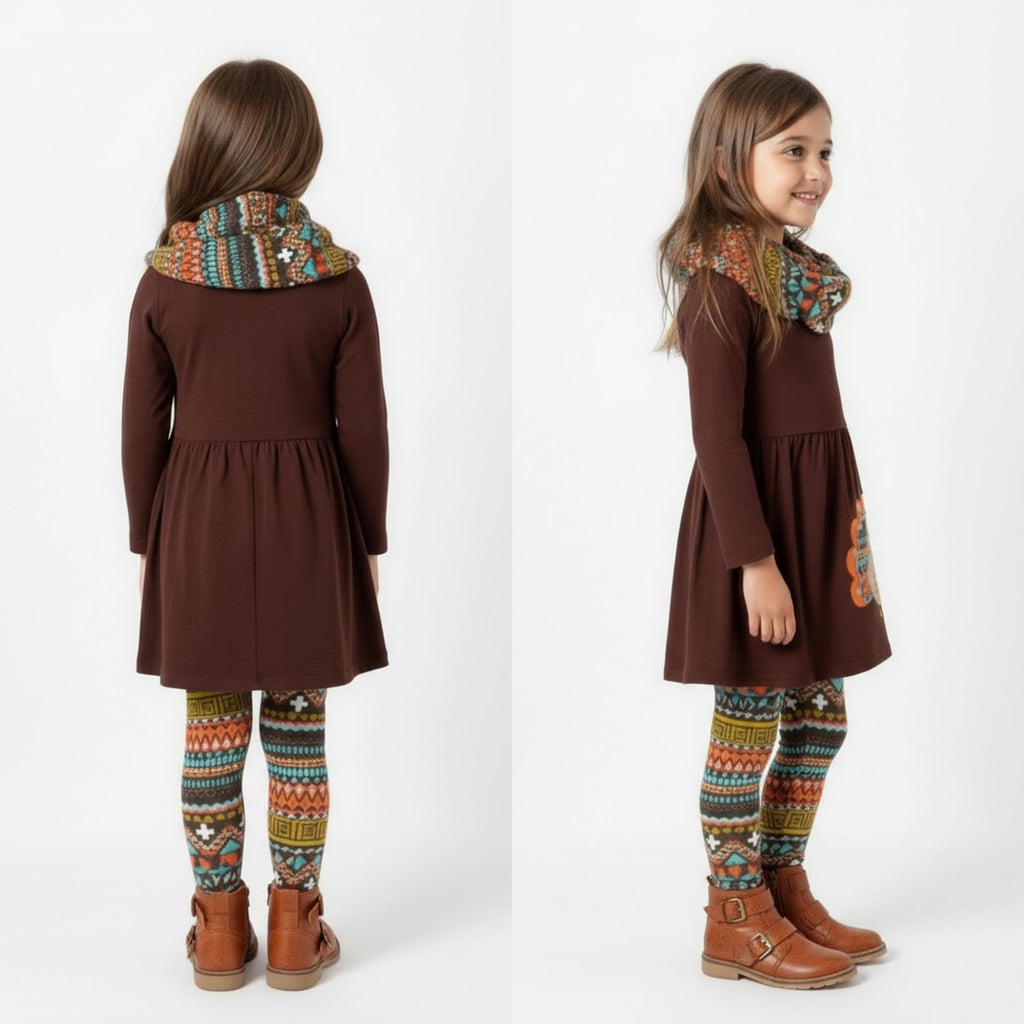 Toddler Girls 3 Piece Colorful Aztecan Thanksgiving Turkey Legging Set ( /M, Brown)