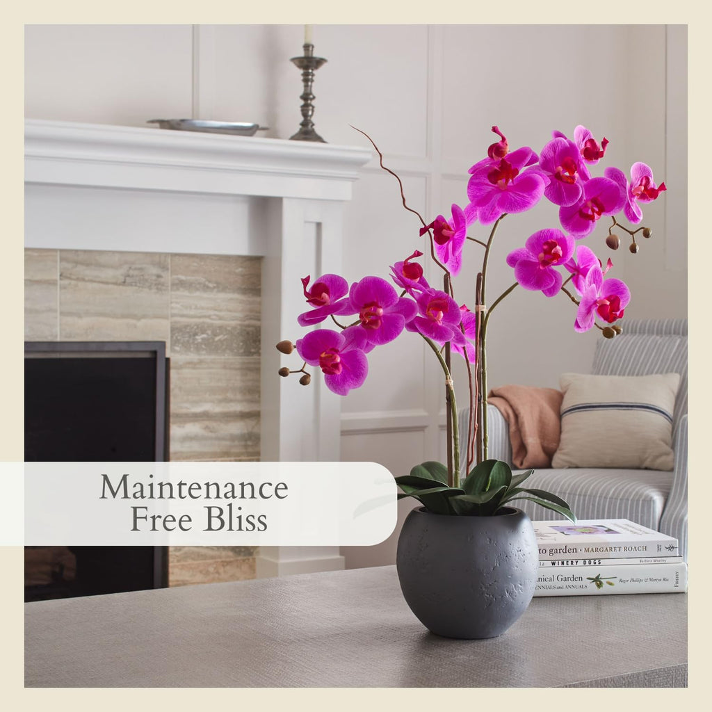 Faux Pink Orchid Plant, 25 in, Grey, Home Decor