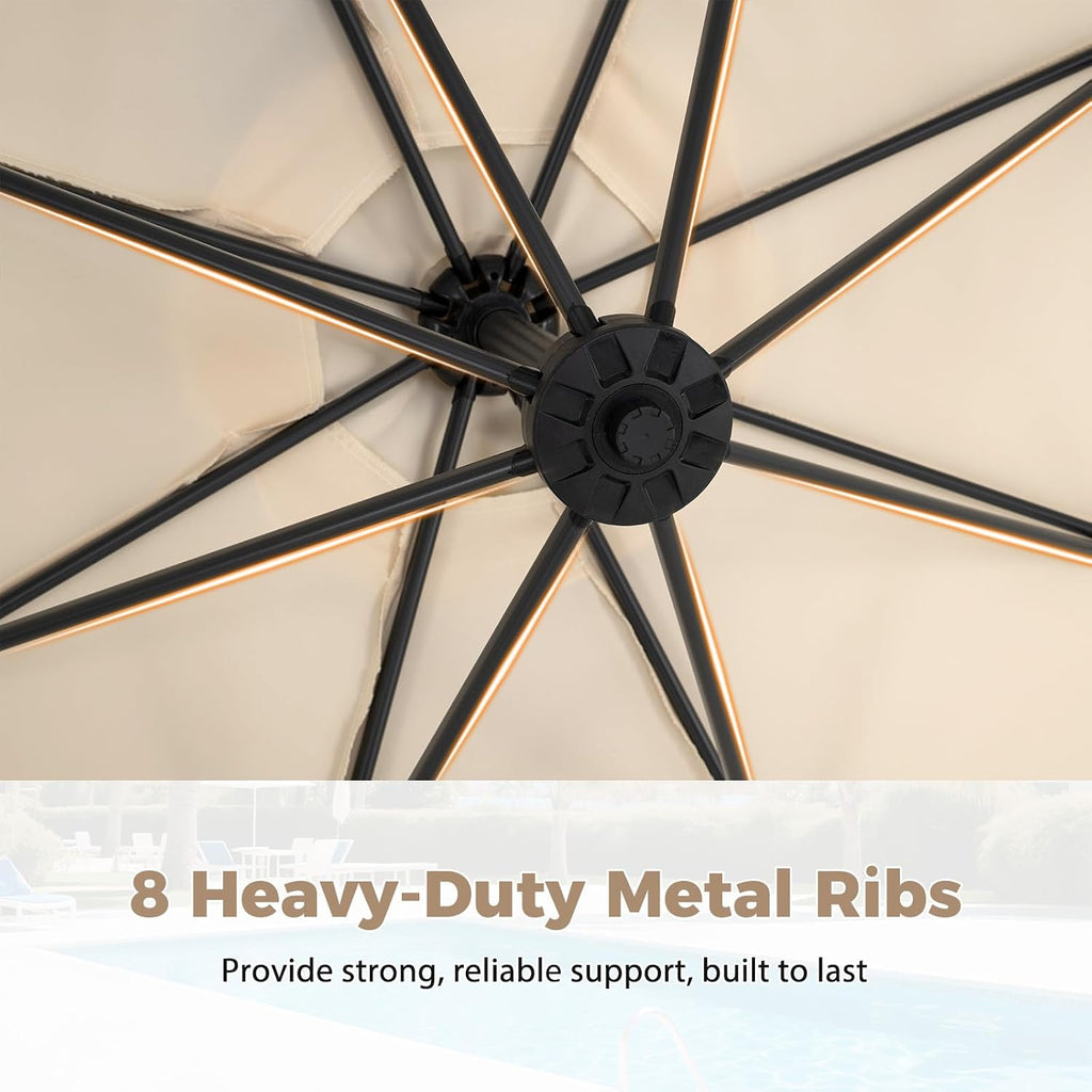 10ft Patio Umbrella with Base Included, Offset Cantilever Outdoor Umbrella with 360 Degree Rotation, Crank Handle