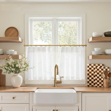 Rustic Linen Rod Pocket Tier Curtains, 26x45, 2 Panels, Natural