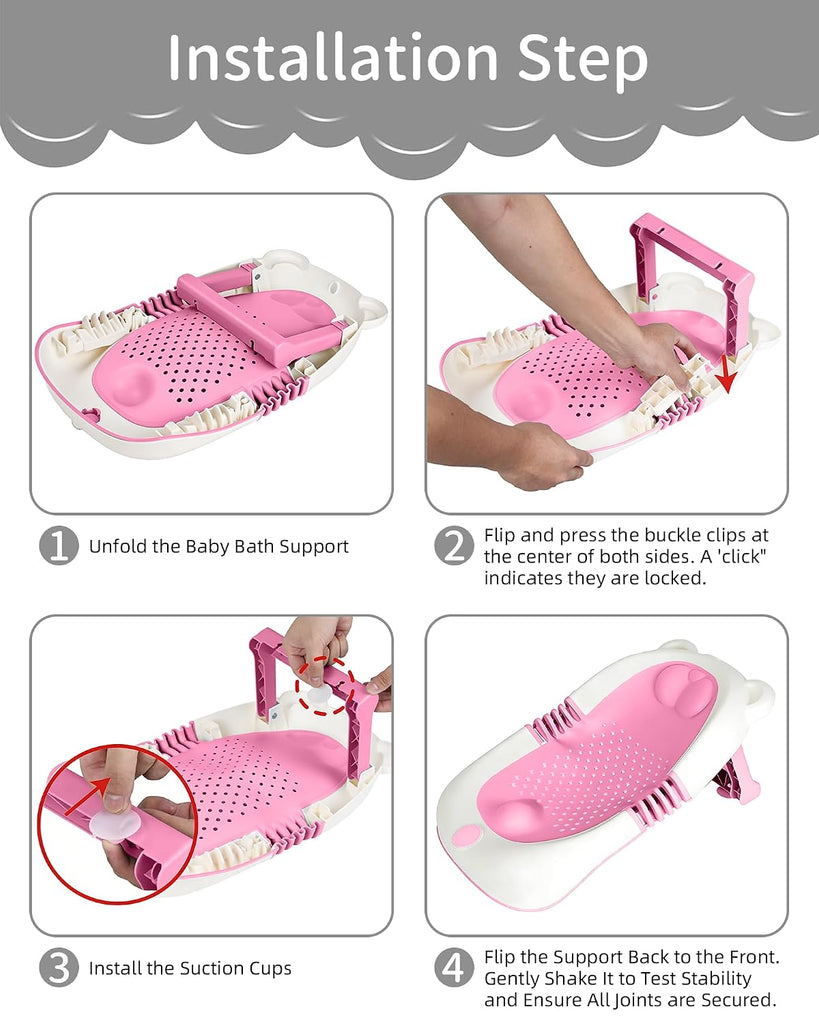 Foldable Baby Bath Support - Portable Infant Bathtub Seat for Newborn to 6 Months, Compact Travel Baby Bather Fits