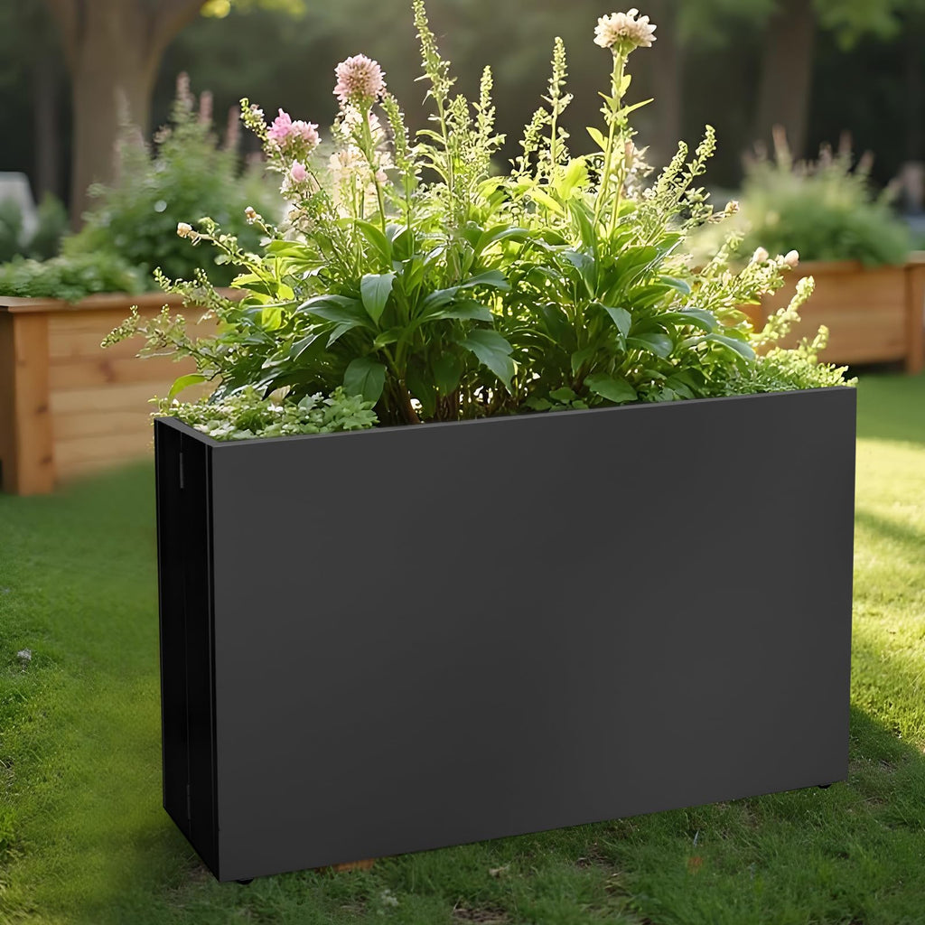 Galvanized Steel Planter Box - No Installation Required Metal Rectangular Block Long Box Planter Modern Outdoor