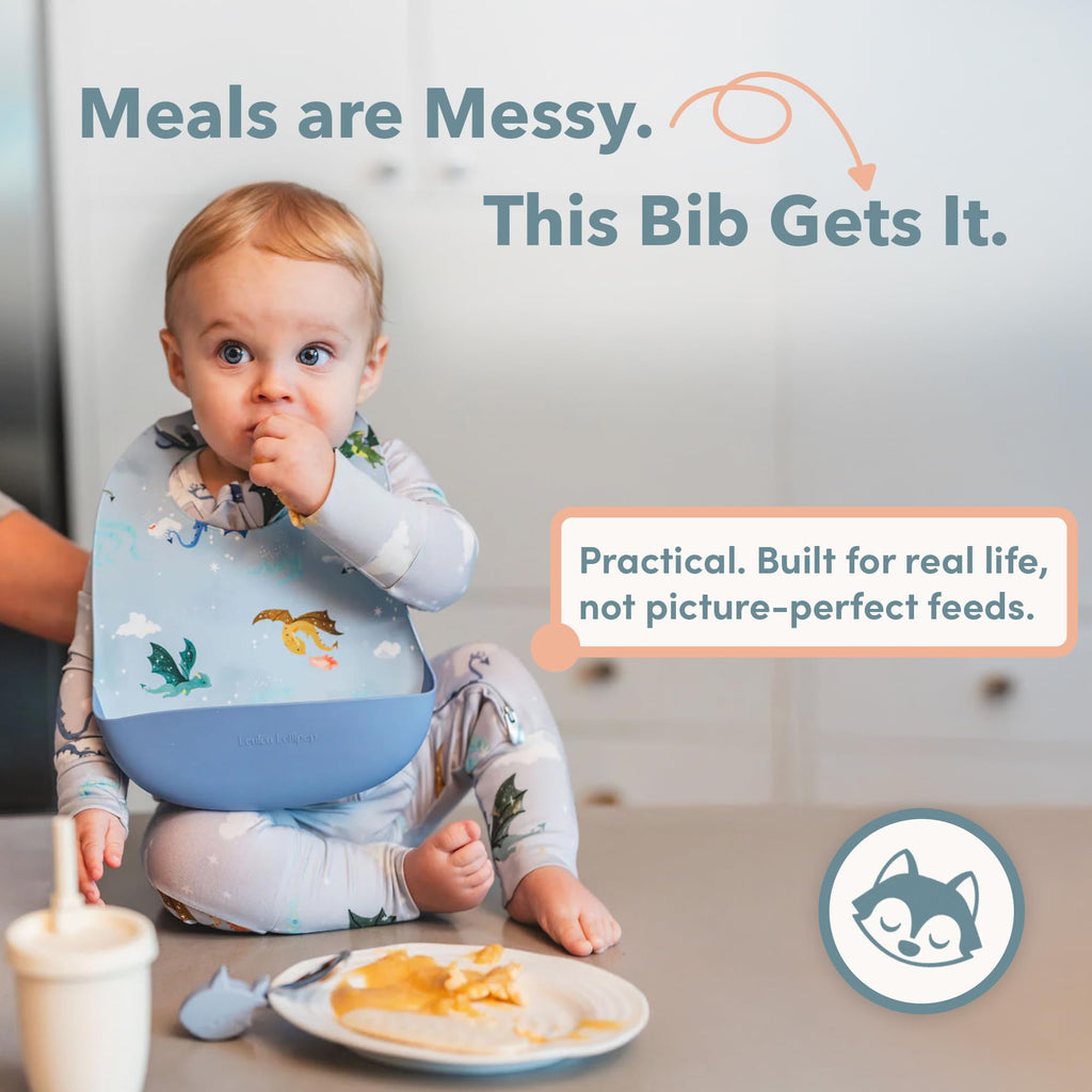 Waterproof Silicone Feeding Bib for Babies & Toddlers, Catch-All Pouch, Easy Clean, 3-36 Months - Mini Mathletes
