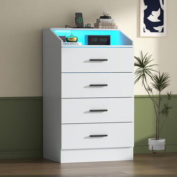 4 Drawer Dresser with LED, Modern Dresser with Power Outlet