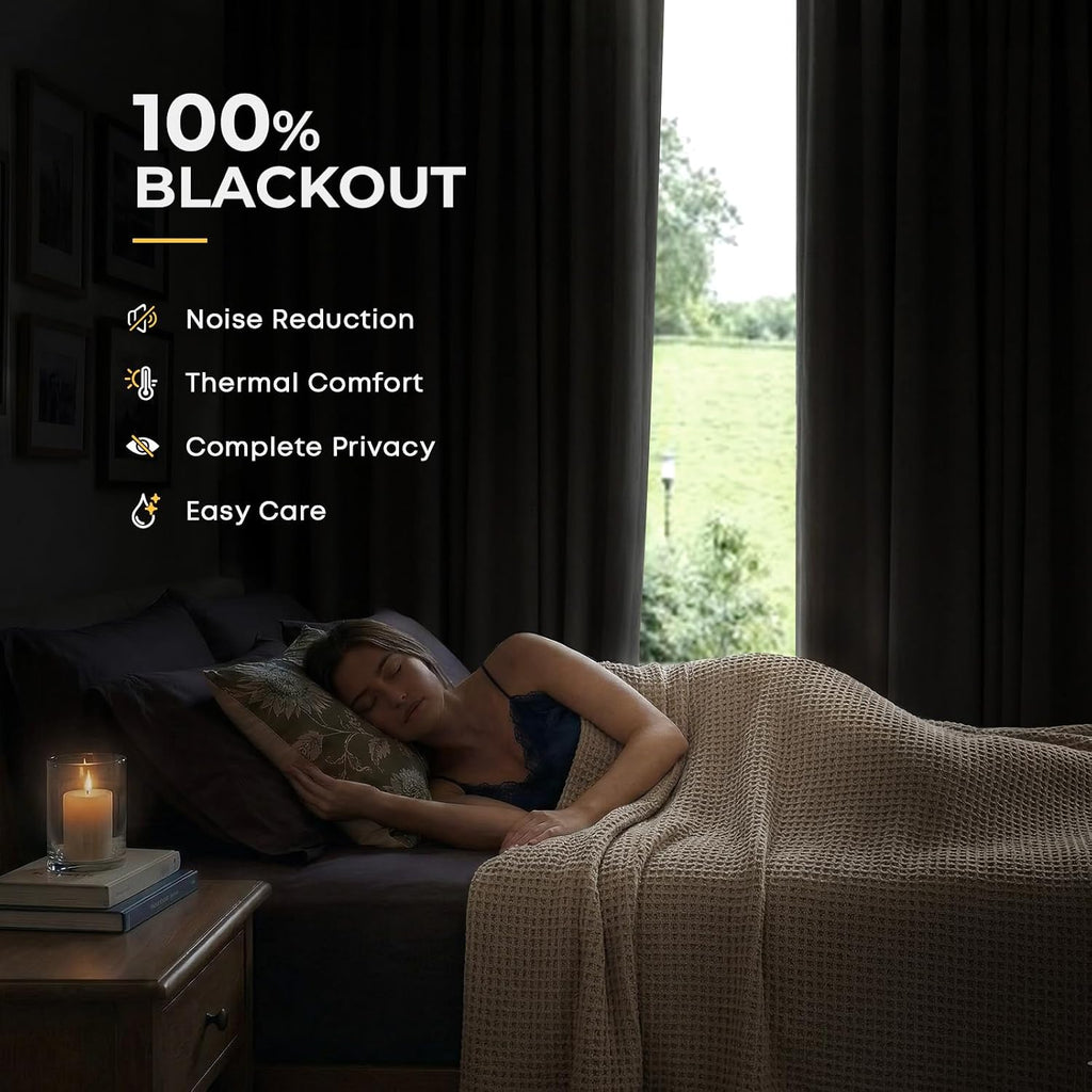 100% Blackout Curtains, Black Out Curtains 96 Inch Long, Clip Rings Linen Blackout Drapes, Thermal Insulated Room