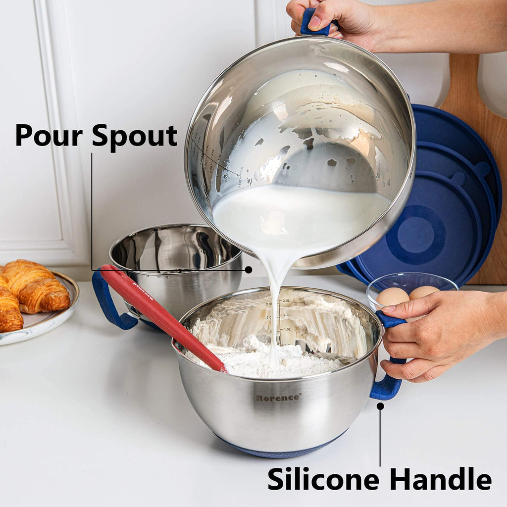 Stainless Steel Mixing Bowls Set with Lids,1.5,3 & 5 Qt,Blue