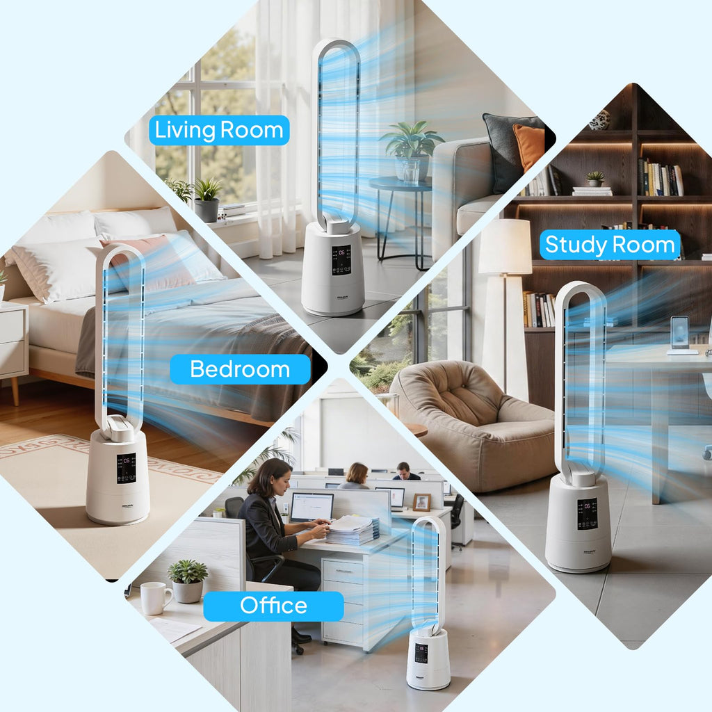 38inch Bladeless Tower Fan, Quiet Smart Bladeless Fan with BLDC Motor, 70°Oscillating Cooling Fan with 12 Speeds, 3